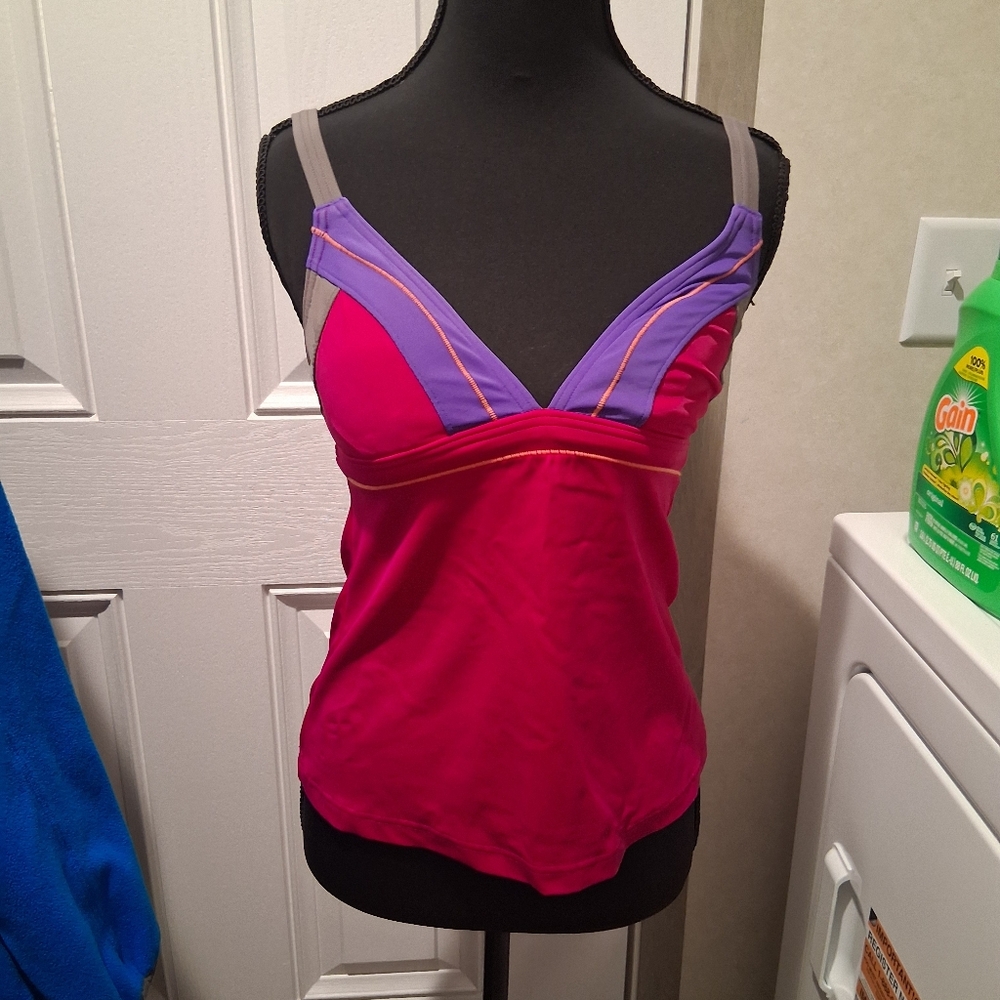 Prana Orange and Pink Strappy Swim Top Size Small